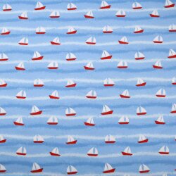 French Terry Maritim "Segelboote am Meer" hellblau