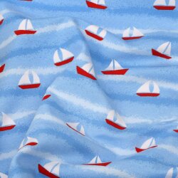 French Terry Maritim "Segelboote am Meer" hellblau