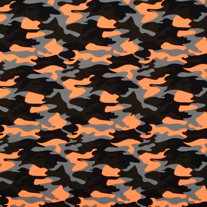 Baumwolljersey Digitaldruck "Camouflage" schwarz-grau-orange