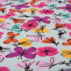 Tunika Kleid Longshirt mit Volant "Bunte Schmetterlinge & Blumen" creme