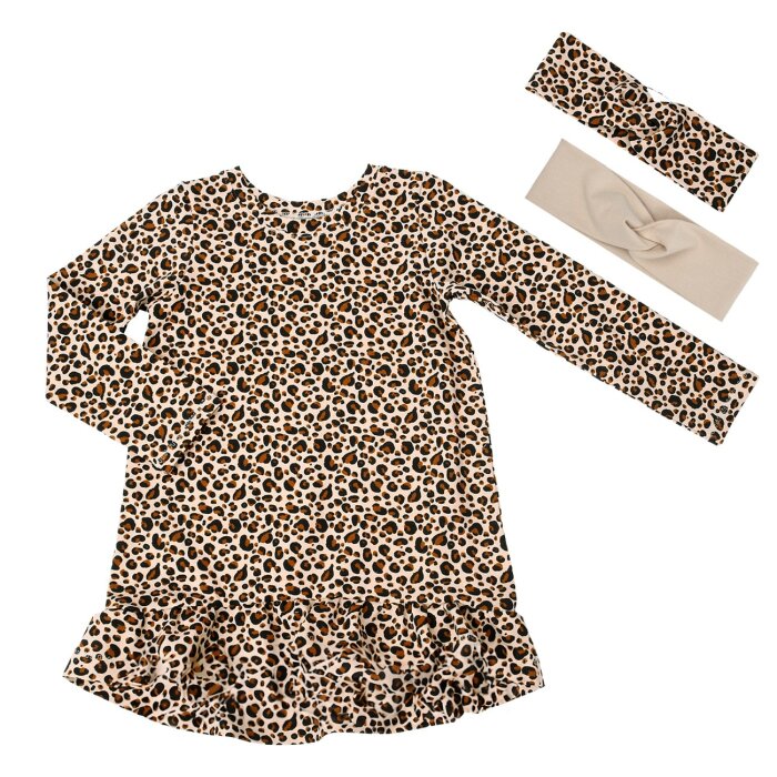 Tunika Kleid mit Volant "Leopardenmuster" Animalprint beige