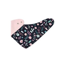 3-tlg Geschenkset Babyhose + Ohrenmütze + Tuch "Blumenzauber" nachtblau-rosa