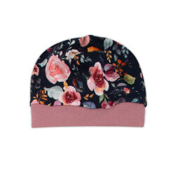 3tlg Baby-Set Strampler + Mütze + Halstuch "Blumentraum Aquarell" nachtblau