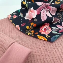 Set Pullover + Pumphose - optional mit Mütze & Halstuch" "Blumentraum Aquarell" nachtblau