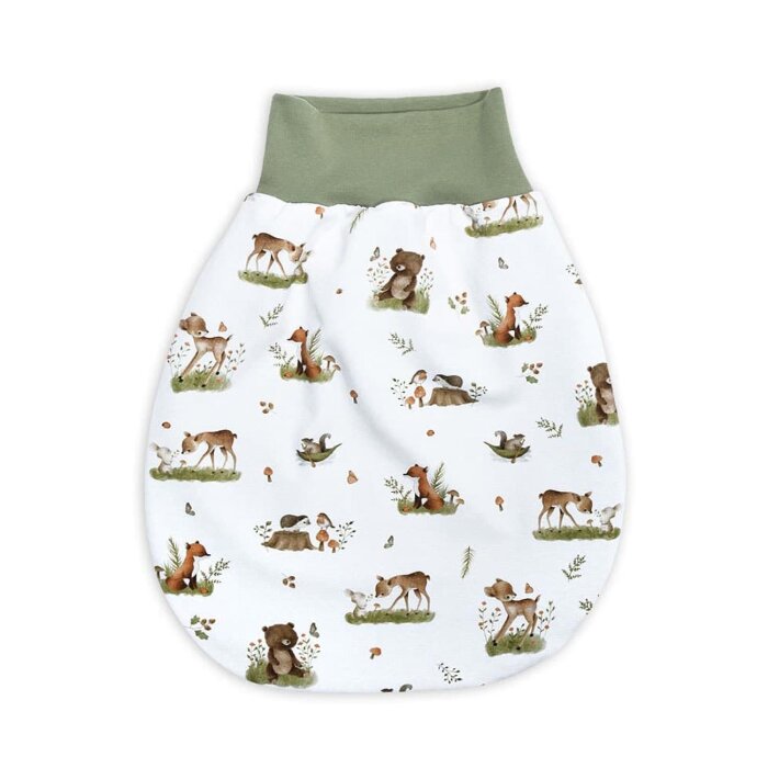 Strampelsack Schlafsack "Kleine Waldtiere" Fuchs Hase Reh & Bär creme-olivgrün