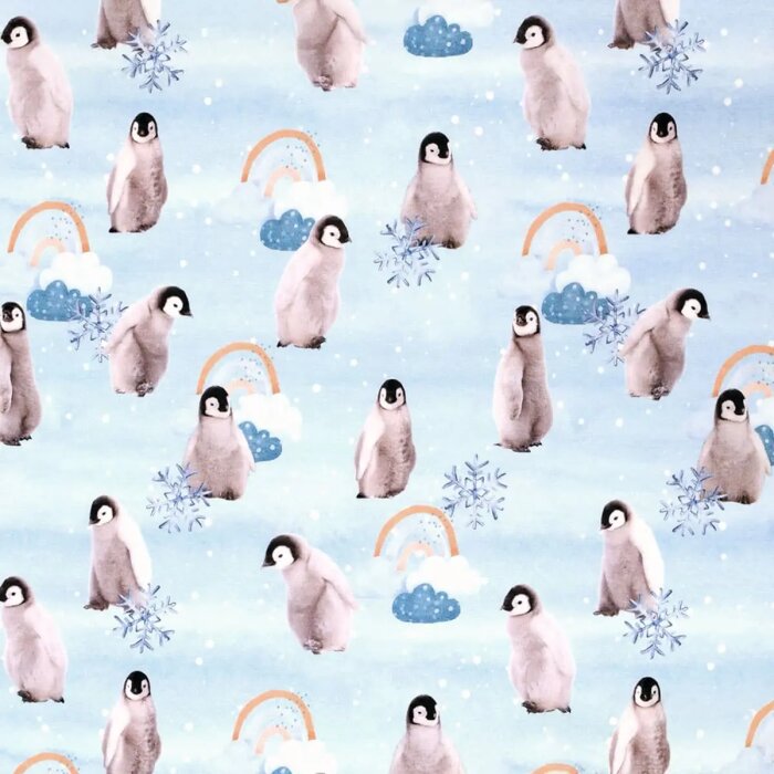 Baumwolljersey "Süße Pinguine" hellblau