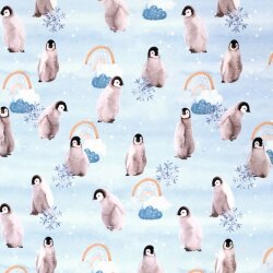 Baumwolljersey "Süße Pinguine" hellblau