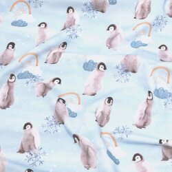 Baumwolljersey "Süße Pinguine" hellblau