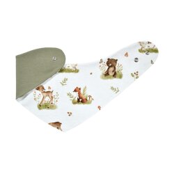 4 -teiliges Set Erstlingsoutfit Pumphose + Langarmshirt - Beanie + Halstuch "Kleine Waldtiere" creme-olivgrün