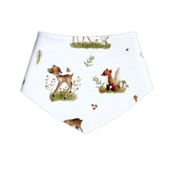 3-tlg Geschenkset Pumphose-Mütze-Tuch Erstlingsoutfit "Waldtiere" Fuchs, Hase, Rehkitz & Bär creme-olivgrün