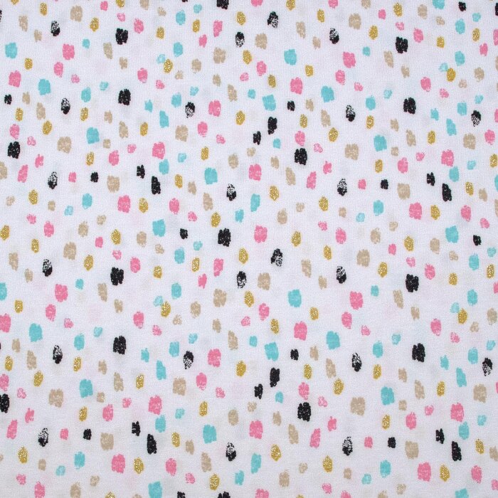 Baumwolljersey Glitzer & Striche weiß-bunt