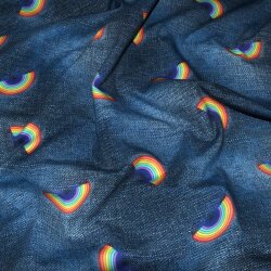 Baumwolljersey Digitaldruck "Regenbogen" Denim Look dunkelblau