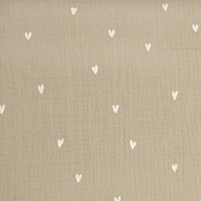 Musselin Double Gauze Kleine Herzen auf beige