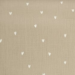 Musselin Double Gauze Kleine Herzen auf beige