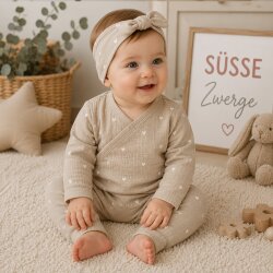 Musselin Double Gauze Kleine Herzen auf beige