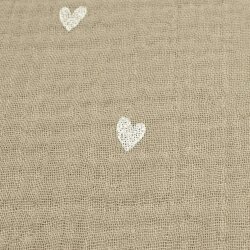Musselin Double Gauze Kleine Herzen auf beige