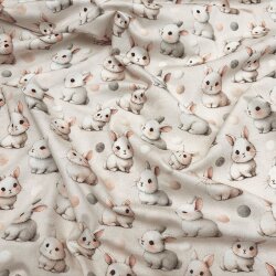 Baumwolljersey Digitaldruck "Süße kleine Hasen" creme-beige