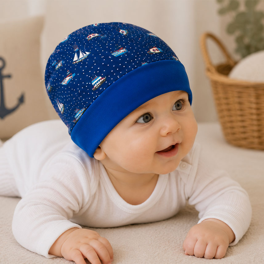 Maritime Bündchenmütze Boote Royalblau