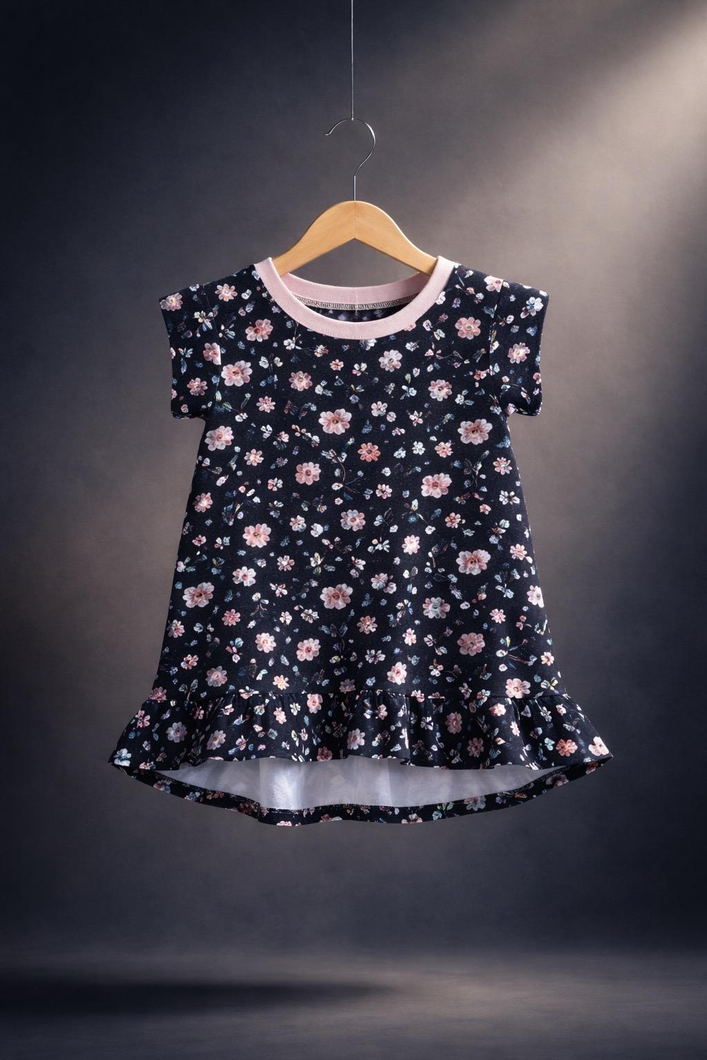 Long Shirt Tunika Blumenzauber Nachtblau